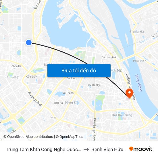 Trung Tâm Khtn Công Nghệ Quốc Gia - 18 Hoàng Quốc Việt to Bệnh Viện Hữu Nghị Việt-Xô map