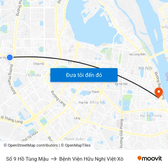 Số 9 Hồ Tùng Mậu to Bệnh Viện Hữu Nghị Việt-Xô map