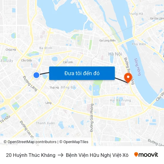 20 Huỳnh Thúc Kháng to Bệnh Viện Hữu Nghị Việt-Xô map
