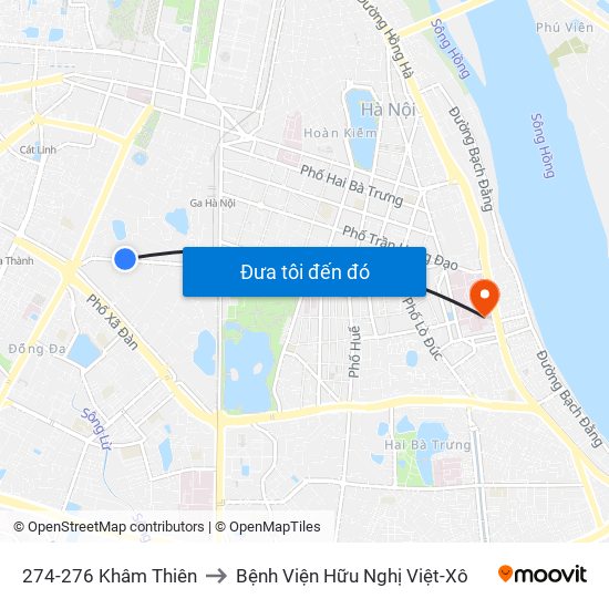 274-276 Khâm Thiên to Bệnh Viện Hữu Nghị Việt-Xô map