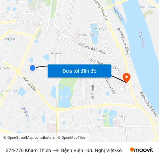274-276 Khâm Thiên to Bệnh Viện Hữu Nghị Việt-Xô map
