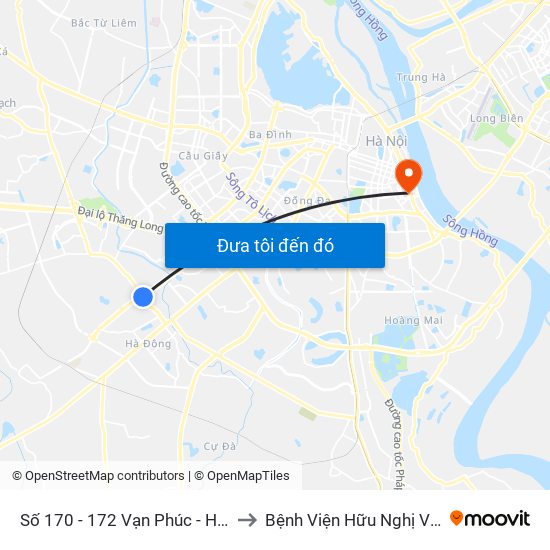 Số 170 - 172 Vạn Phúc - Hà Đông to Bệnh Viện Hữu Nghị Việt-Xô map