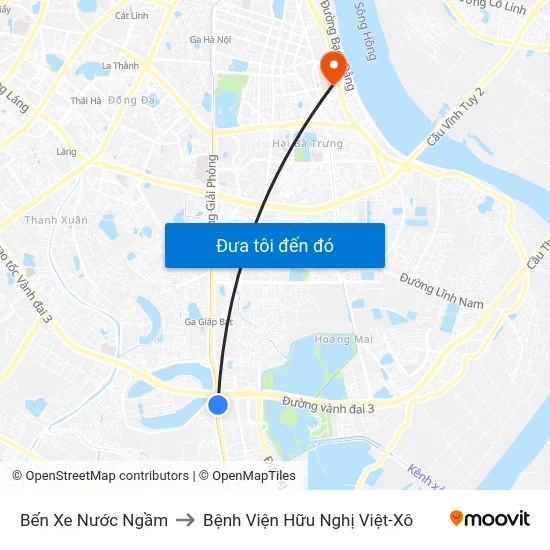 Bến Xe Nước Ngầm to Bệnh Viện Hữu Nghị Việt-Xô map