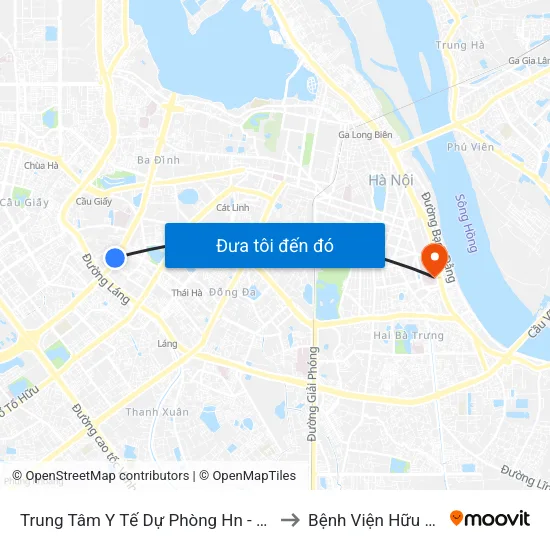 Trung Tâm Y Tế Dự Phòng Hn - 70 Nguyễn Chí Thanh to Bệnh Viện Hữu Nghị Việt-Xô map