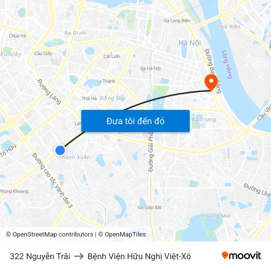 322 Nguyễn Trãi to Bệnh Viện Hữu Nghị Việt-Xô map