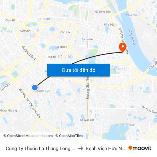 Công Ty Thuốc Lá Thăng Long - 235 Nguyễn Trãi to Bệnh Viện Hữu Nghị Việt-Xô map