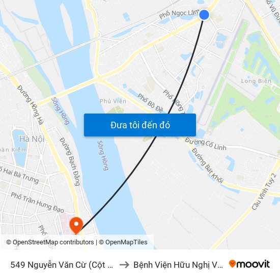 549 Nguyễn Văn Cừ (Cột Trước) to Bệnh Viện Hữu Nghị Việt-Xô map