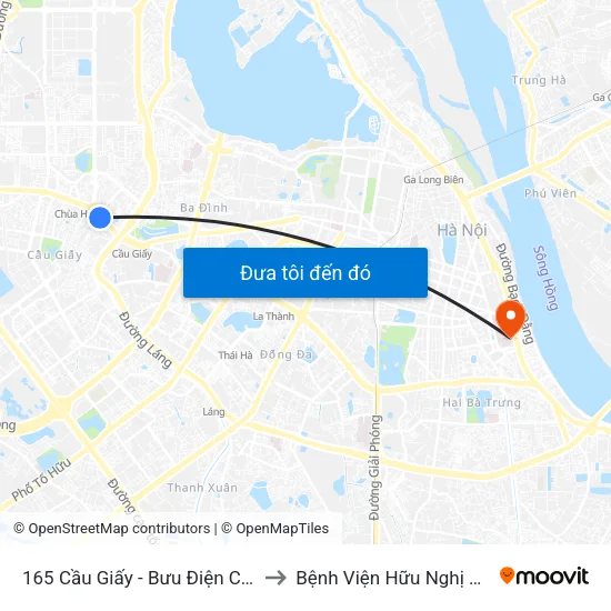 165 Cầu Giấy - Bưu Điện Cầu Giấy to Bệnh Viện Hữu Nghị Việt-Xô map