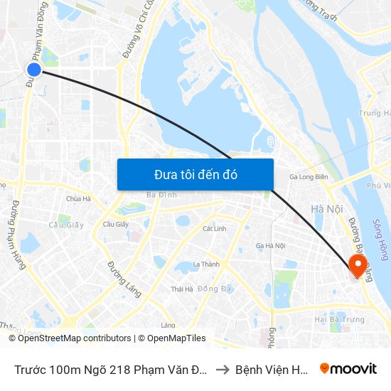 Trước 100m Ngõ 218 Phạm Văn Đồng (Đối Diện Công Viên Hòa Bình) to Bệnh Viện Hữu Nghị Việt-Xô map
