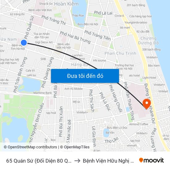 65 Quán Sứ (Đối Diện 80 Quán Sứ) to Bệnh Viện Hữu Nghị Việt-Xô map