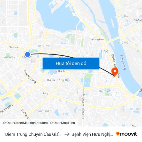 Điểm Trung Chuyển Cầu Giấy - Gtvt 02 to Bệnh Viện Hữu Nghị Việt-Xô map