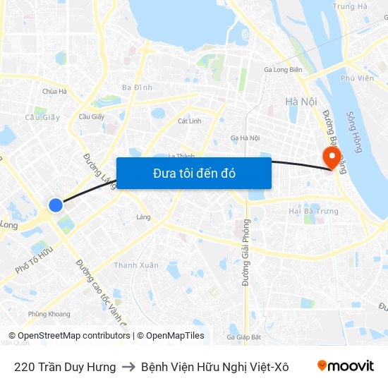 220 Trần Duy Hưng to Bệnh Viện Hữu Nghị Việt-Xô map