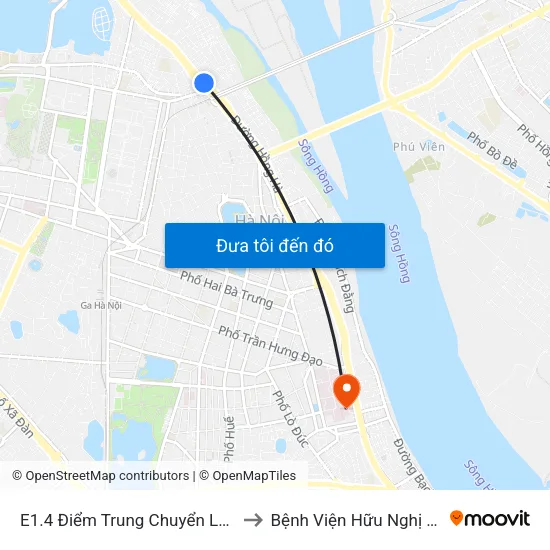E1.4 Điểm Trung Chuyển Long Biên to Bệnh Viện Hữu Nghị Việt-Xô map