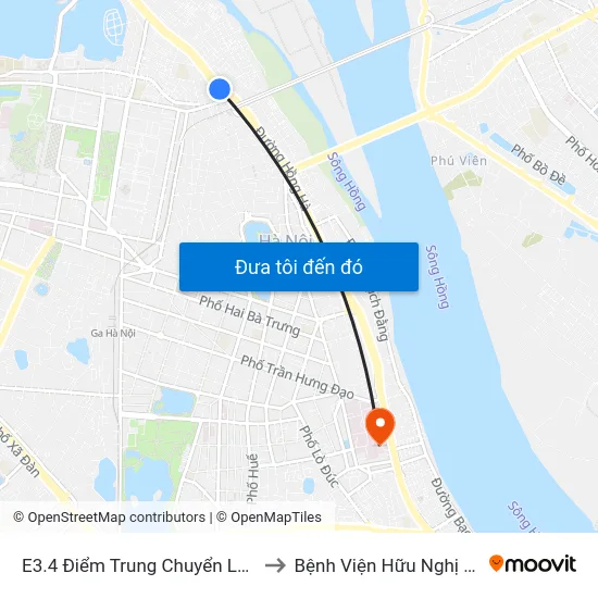 E3.4 Điểm Trung Chuyển Long Biên to Bệnh Viện Hữu Nghị Việt-Xô map