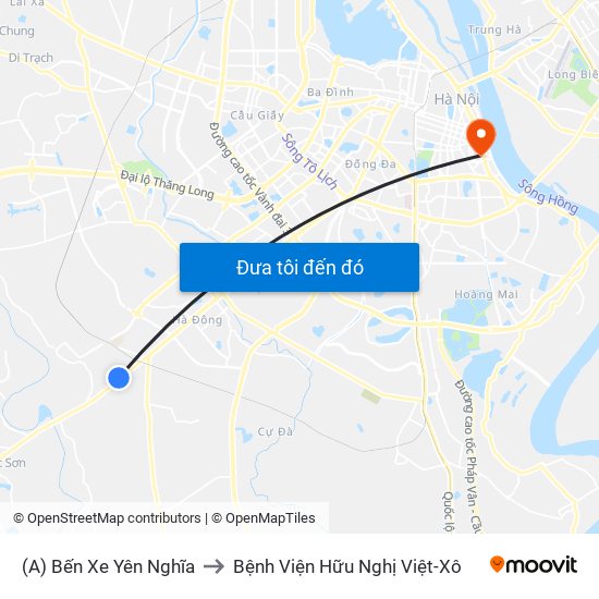 (A) Bến Xe Yên Nghĩa to Bệnh Viện Hữu Nghị Việt-Xô map