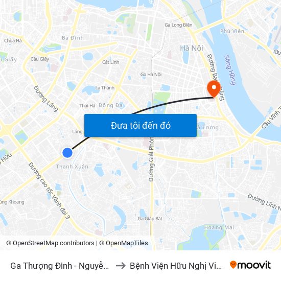 Ga Thượng Đình - Nguyễn Trãi to Bệnh Viện Hữu Nghị Việt-Xô map