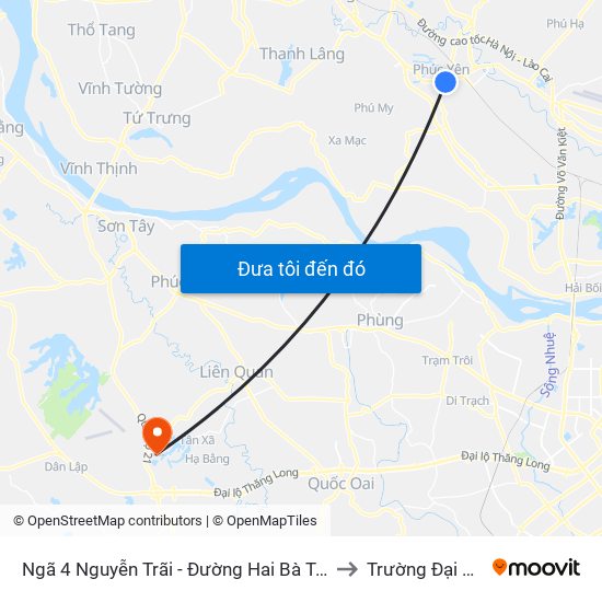 Ngã 4 Nguyễn Trãi - Đường Hai Bà Trưng - Phúc Yên to Trường Đại Học Fpt map