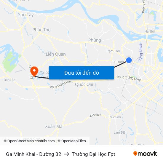 Ga Minh Khai - Đường 32 to Trường Đại Học Fpt map