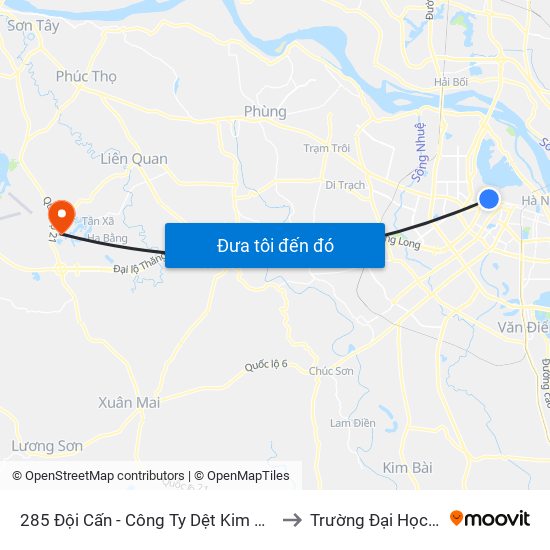 285 Đội Cấn - Công Ty Dệt Kim Hà Nội to Trường Đại Học Fpt map