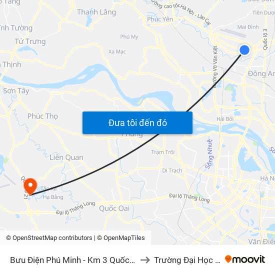 Bưu Điện Phú Minh - Km 3 Quốc Lộ 2 to Trường Đại Học Fpt map