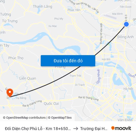 Đối Diện Chợ Phủ Lỗ - Km 18+650 Quốc Lộ 3 to Trường Đại Học Fpt map