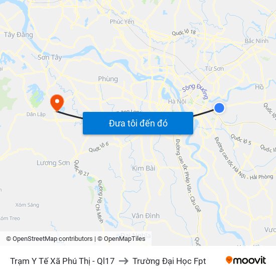 Trạm Y Tế Xã Phú Thị - Ql17 to Trường Đại Học Fpt map