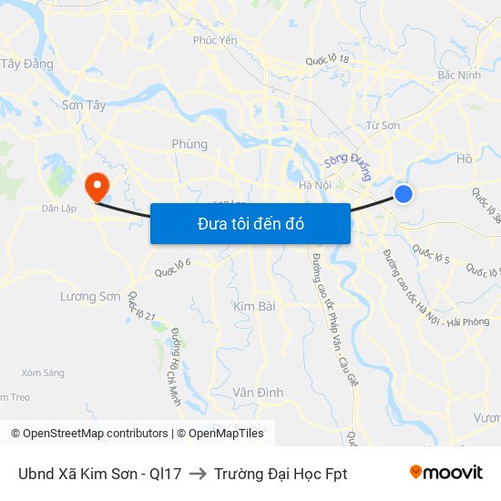 Ubnd Xã Kim Sơn  - Ql17 to Trường Đại Học Fpt map