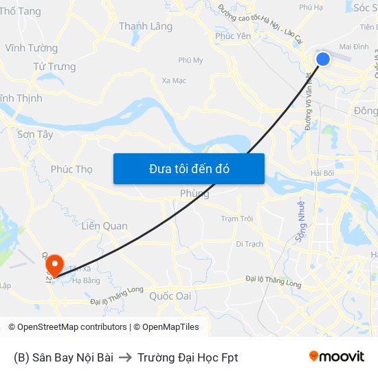 (B) Sân Bay Nội Bài to Trường Đại Học Fpt map