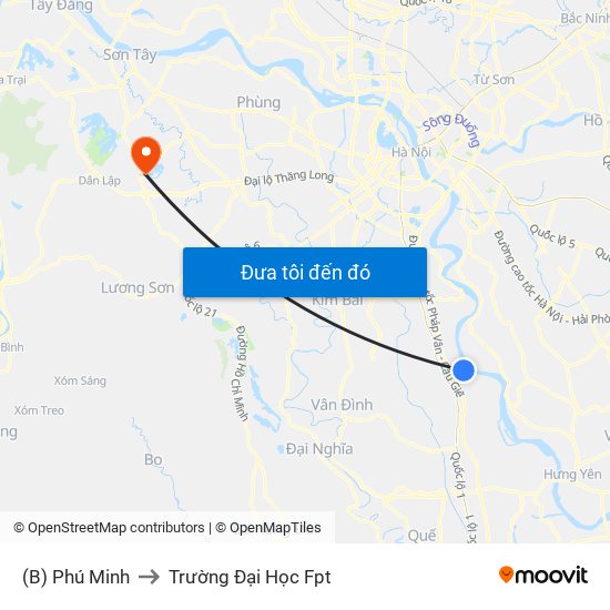 (B) Phú Minh to Trường Đại Học Fpt map