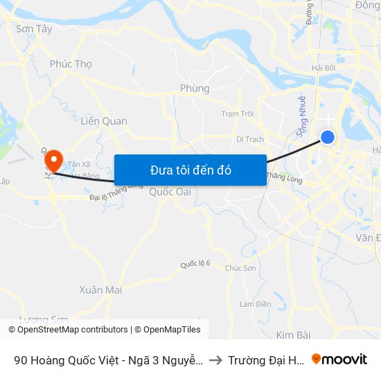 90 Hoàng Quốc Việt - Ngã 3 Nguyễn Văn Huyên to Trường Đại Học Fpt map