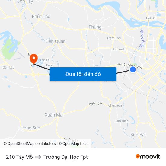 210 Tây Mỗ to Trường Đại Học Fpt map