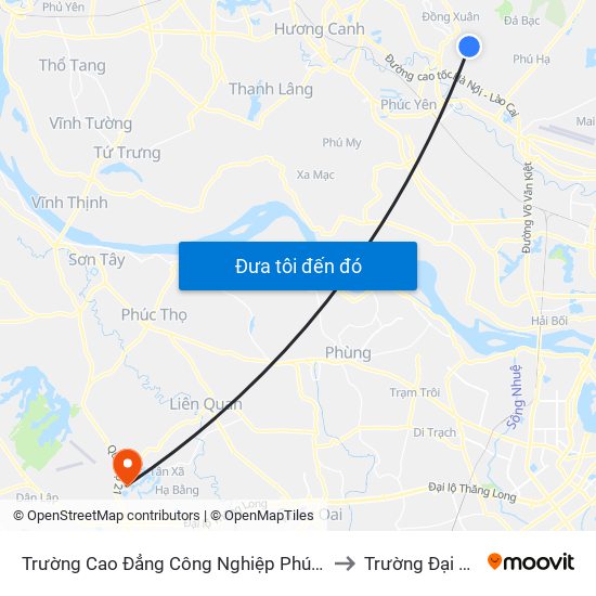 Trường Cao Đẳng Công Nghiệp Phúc Yên (Chiều Về) to Trường Đại Học Fpt map