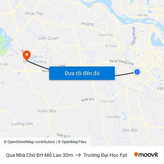 Qua Nhà Chờ Brt Mỗ Lao 30m to Trường Đại Học Fpt map