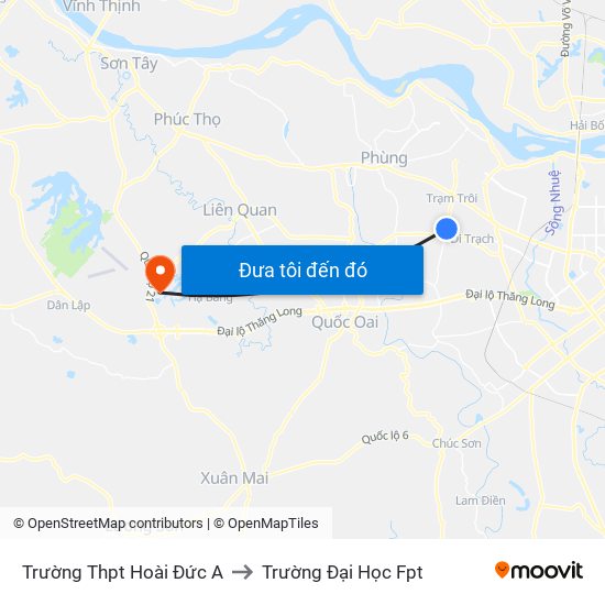 Trường Thpt Hoài Đức A to Trường Đại Học Fpt map