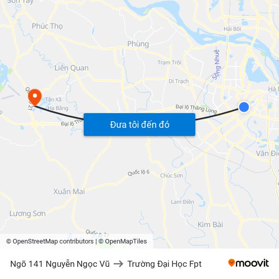 Ngõ 141 Nguyễn Ngọc Vũ to Trường Đại Học Fpt map