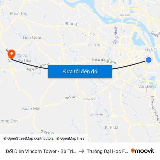 Đối Diện Vincom Tower - Bà Triệu to Trường Đại Học Fpt map