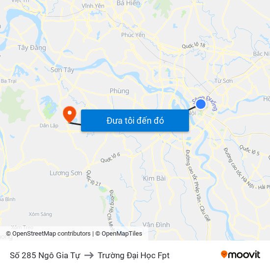 Số 285 Ngô Gia Tự to Trường Đại Học Fpt map