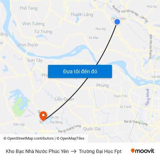 Kho Bạc Nhà Nước Phúc Yên to Trường Đại Học Fpt map