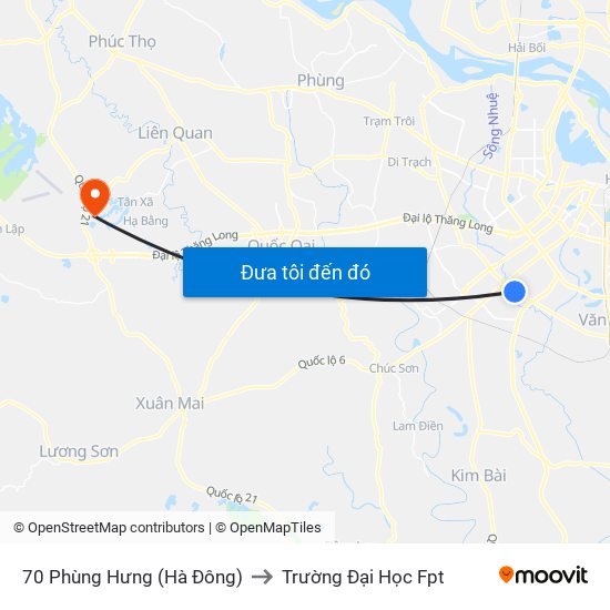 70 Phùng Hưng (Hà Đông) to Trường Đại Học Fpt map