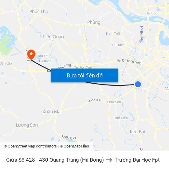 Giữa Số 428 - 430 Quang Trung (Hà Đông) to Trường Đại Học Fpt map