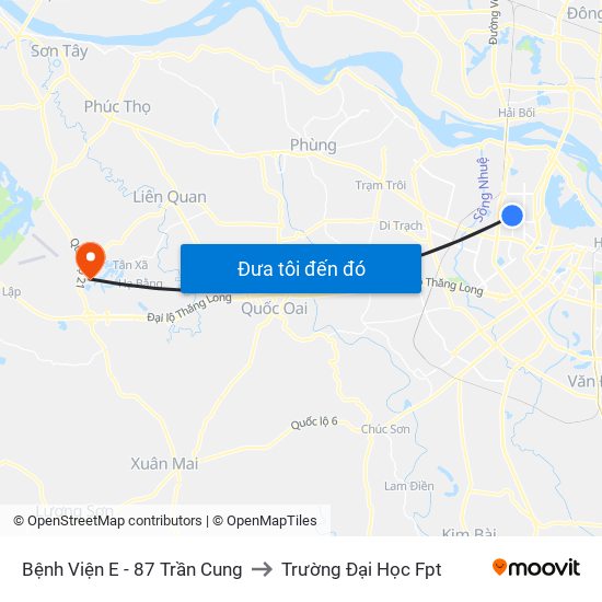 Bệnh Viện E - 87 Trần Cung to Trường Đại Học Fpt map