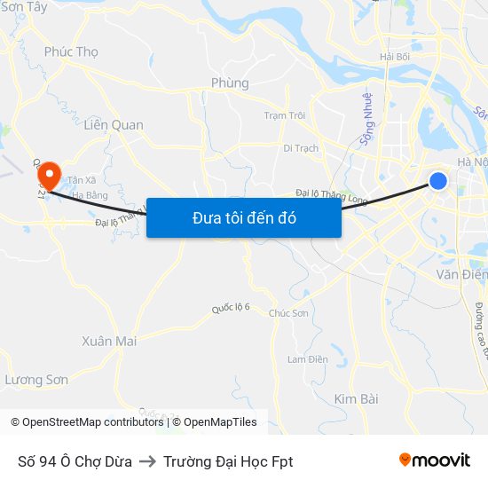 Số 94 Ô Chợ Dừa to Trường Đại Học Fpt map