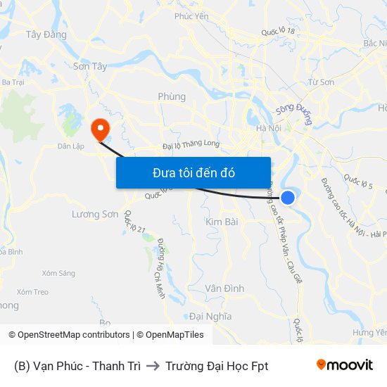 (B) Vạn Phúc - Thanh Trì to Trường Đại Học Fpt map