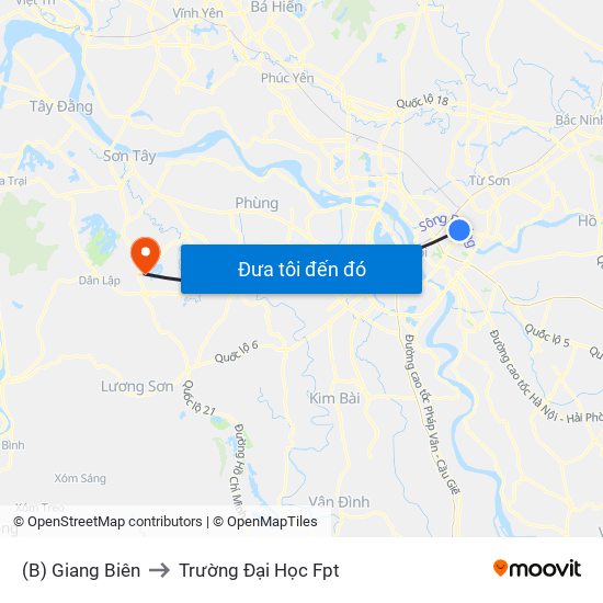 (B) Giang Biên to Trường Đại Học Fpt map