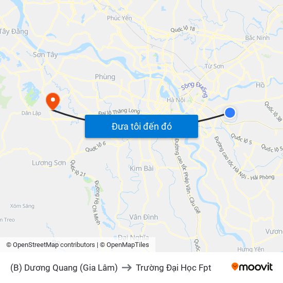 (B) Dương Quang (Gia Lâm) to Trường Đại Học Fpt map