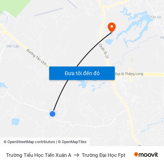 Trường Tiểu Học Tiến Xuân A to Trường Đại Học Fpt map