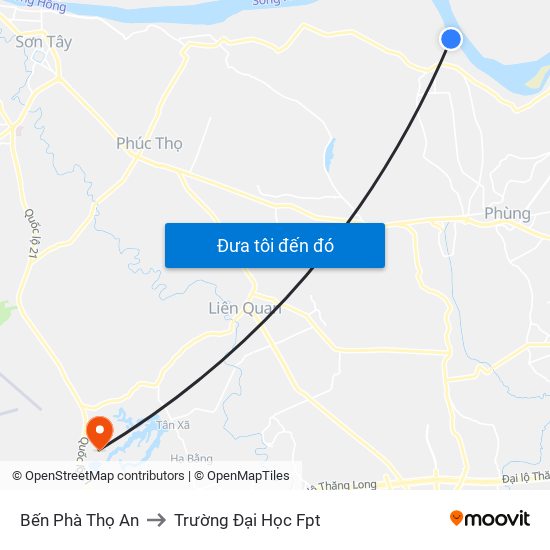 Bến Phà Thọ An to Trường Đại Học Fpt map