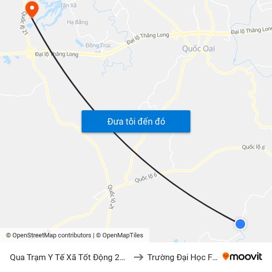 Qua Trạm Y Tế Xã Tốt Động 20m to Trường Đại Học Fpt map