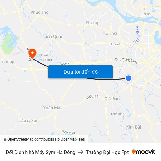 Đối Diện Nhà Máy Sym Hà Đông to Trường Đại Học Fpt map