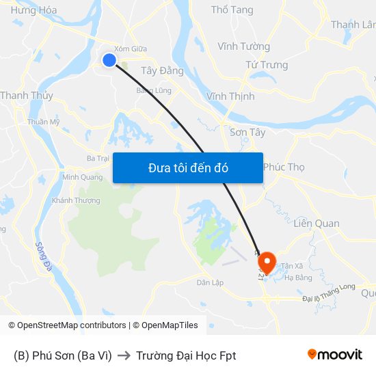 (B) Phú Sơn (Ba Vì) to Trường Đại Học Fpt map